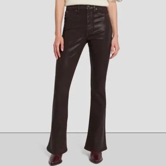 7 For All Mankind Sz 31 Jeans Tailorless UHR Skinny Boot Coated Chocolate Brown - Picture 1 of 10